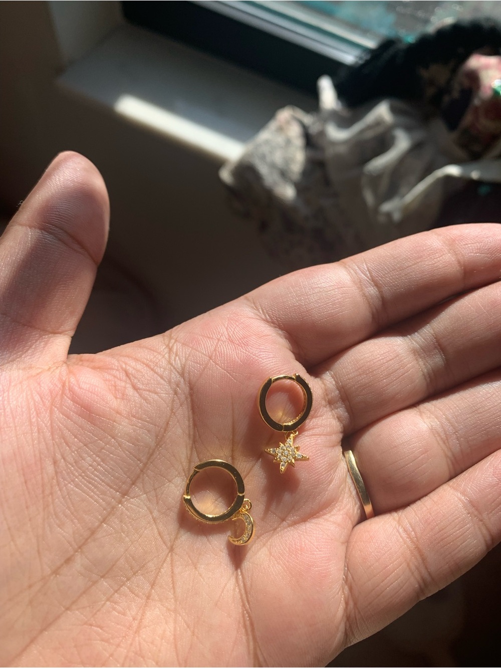 Gold Moon and Star Huggie Hoop Earrings - Women Jewelry
